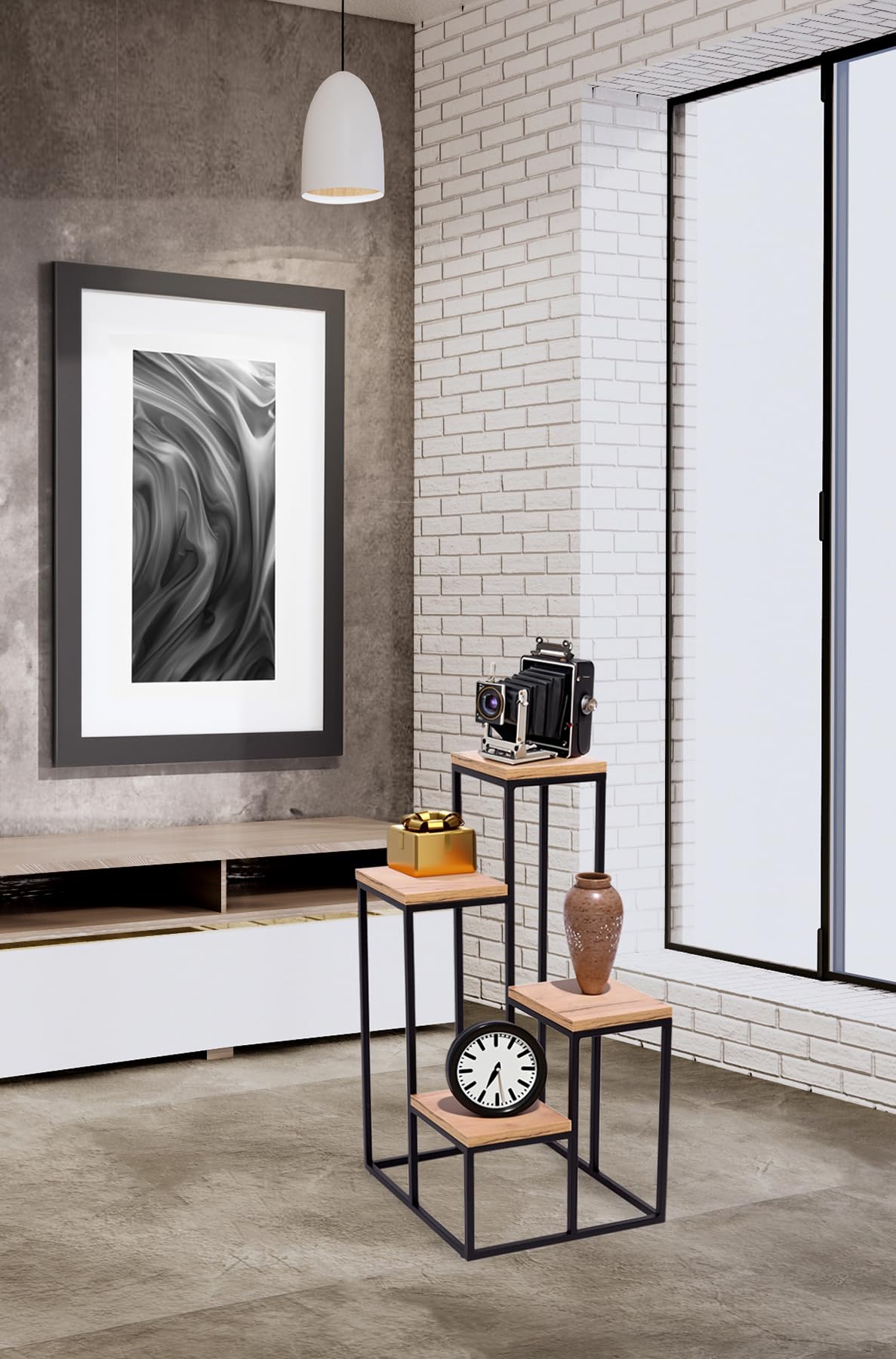 Stojak na rośliny Piccolo Slim - Kwietnik 4 poziomy - 34x34x67cm - kolor Czarny - do kwiatów w pomieszczeniach - metalowa półka - stolik dekoracyjny - stojak na kwiaty - do rogu pokoju