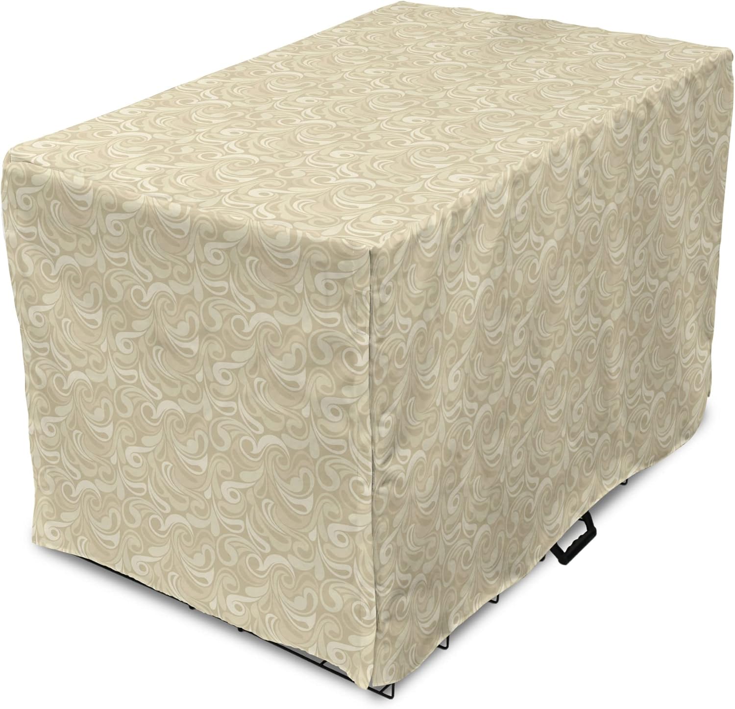 Lunarable Ivory and Beige Dog Crate Cover, Paisley ArrangementOrient Inspired Motif Silhouette Ornamental Design, Easy to Use Pet Kennel Cover for Medium Large Dogs, 36 Inch, Beige and Ivory