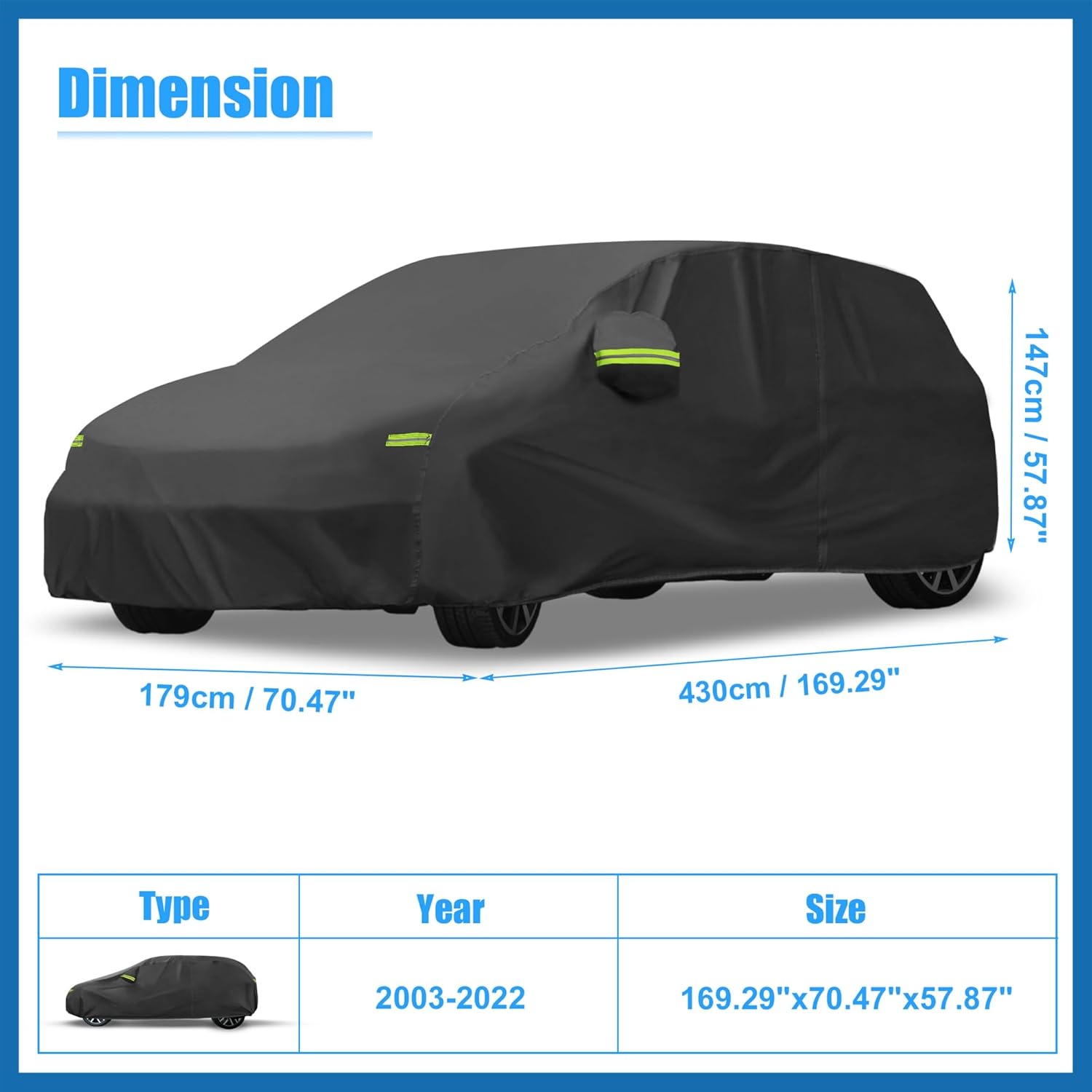 for VW Golf 2003-2022 Cover Waterproof Car Cover Outdoor Full Car Cover All Weather Protection Rain Sun Protection with Zipper Black Item Replacement