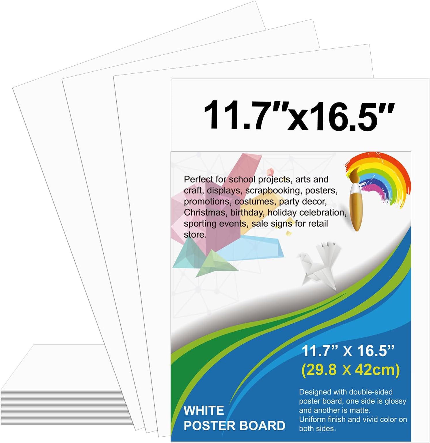 50 Pcs Poster Board 11.7 x 16.5 Inches White Poster Board Paper Bulk, ROOKEA 250 GSM Thickness Vision Board Blank Graphic Display Posterboards for Drawing Artwork School Arts Crafts Projects