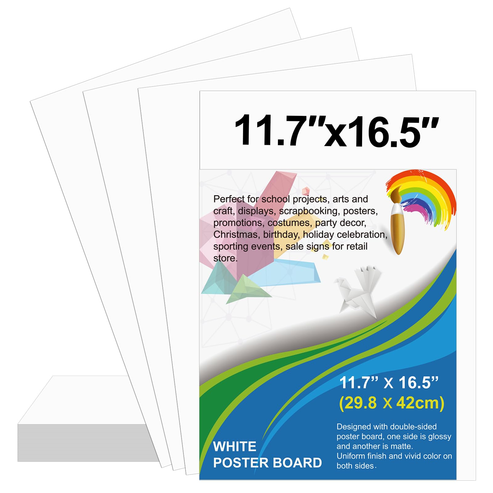 50 Pcs Poster Board 11.7 x 16.5 Inches White Poster Board Paper Bulk, ROOKEA 250 GSM Thickness Vision Board Blank Graphic Display Posterboards for Drawing Artwork School Arts Crafts Projects