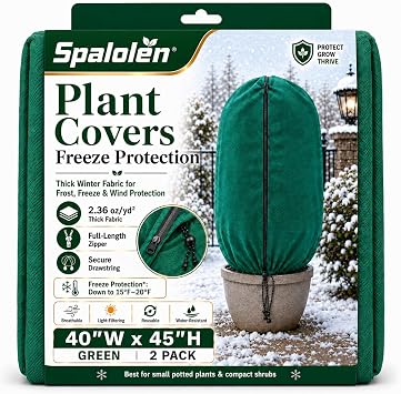 2 Pack Plant Covers Freeze Protection, 40"W x 45"H Winter Frost Blanket 2.36 oz/yd2 Fabric Frost Cloth Tree Covers Shrub Jacket Bag with Zipper & Drawstring for Plants Fruit Tree Shrub Potted - Green
