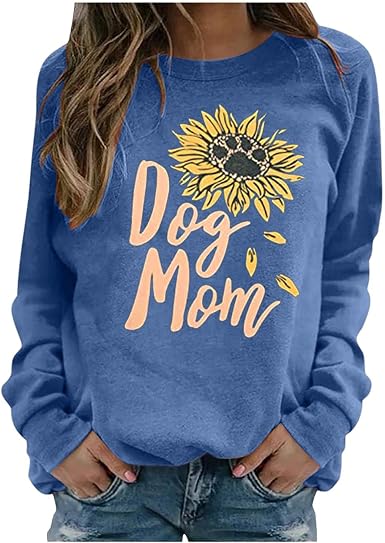 Amazon.com: Sudadera de girasol para mujer talla grande perro mamá jersey  blusa manga larga suelta ligera túnica Tops : Ropa, Zapatos y Joyería
