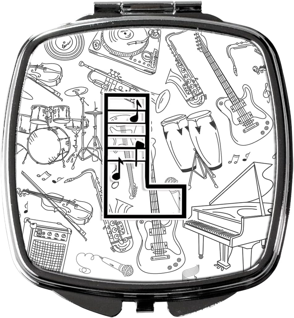 Caroline's Treasures CJ2007-LSCM Letter L Musical Note Letters Compact Mirror Decorative Travel Makeup Mirror for Women Girls Gifts Pocket Makeup Mirror Folding Handheld