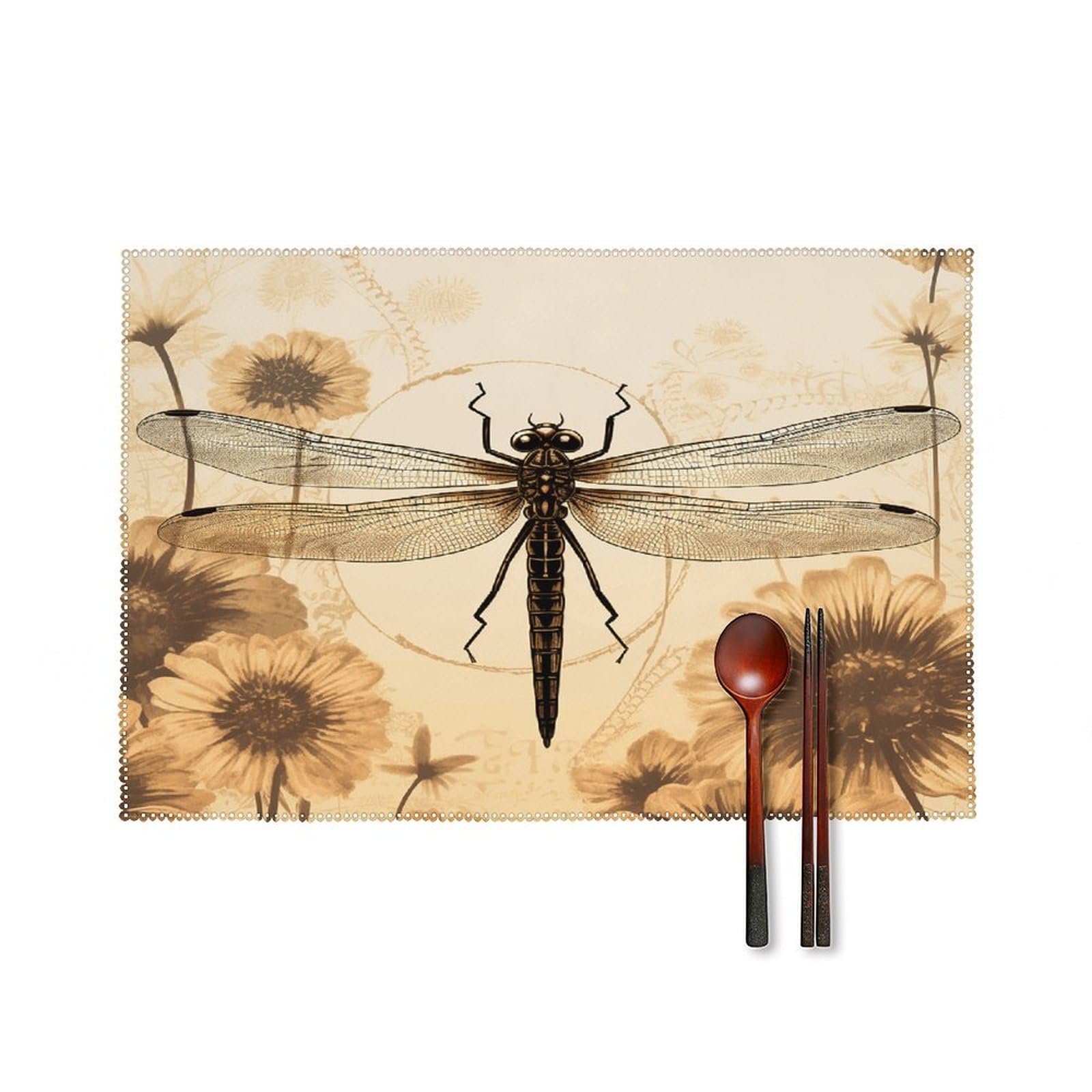 Fodpand Style Dragonfly On Sunflower Placemats Set Of 4 Place Mats Table Mats