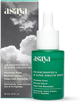 ASAYA Asaya 10% Niacinamide Face Serum With Alpha Arbutin & Zinc PCA Fades Acne Marks, Dark Spots & Blemishes Controls Sebum & Minimizes Pores Brightens Skin & Evens Tone 30 ml Pack of 1 Green