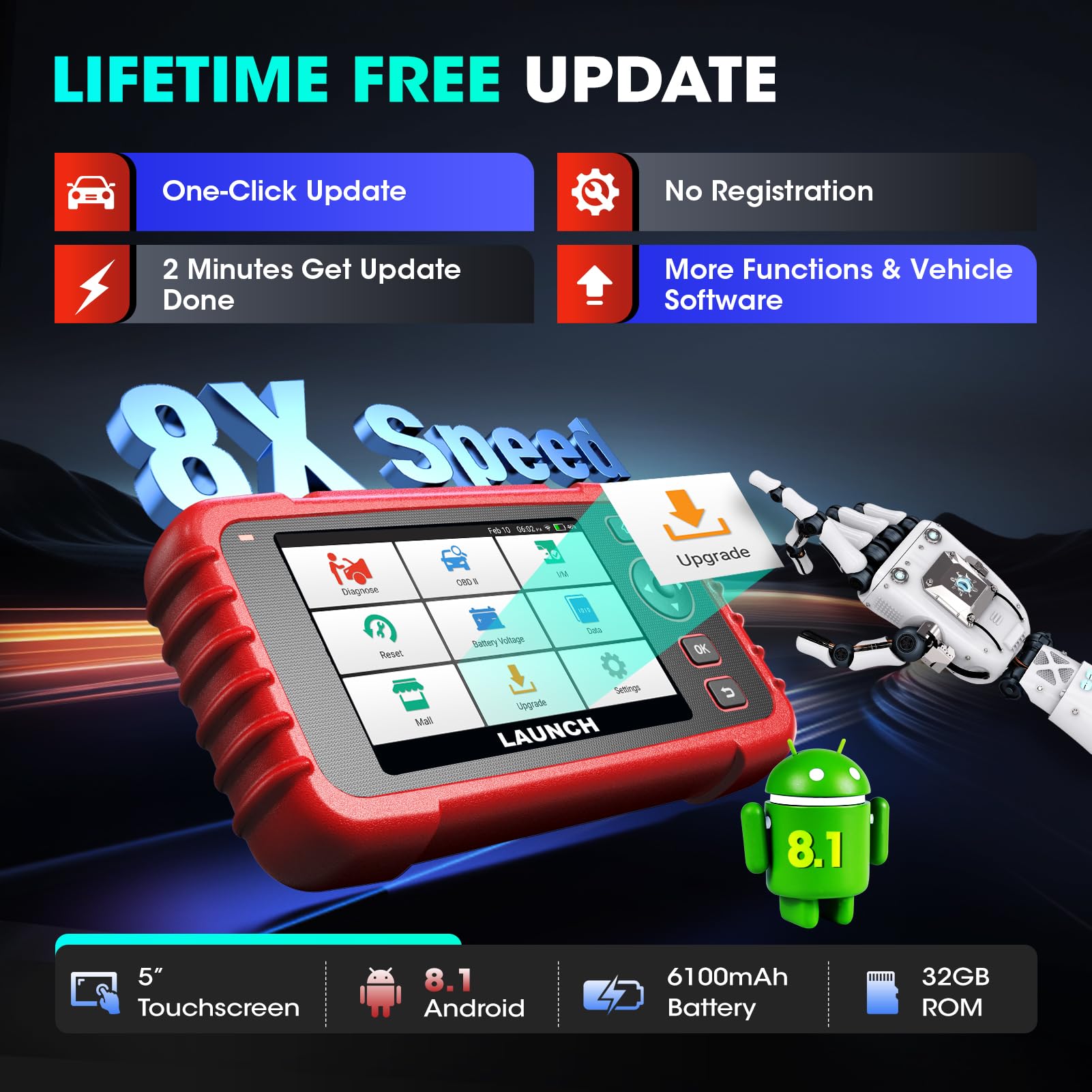 LAUNCH CRP129X V2.0 obd2 Diagnosegerät mit Vier Systemdiagnosen(Motor SRS at/MT und ABS), 12 Reset-Funktion (für öl SAS EPB TPMS BMS ABS usw), 10 OBD2-Funktion, AUTOVIN, KOSTENLOSES Update