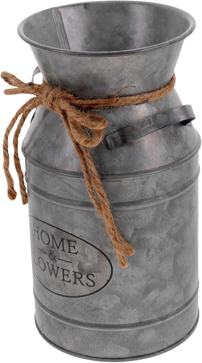 Garneck Rustic Flower Jug Vintage Iron Vase for Dried Flower Arrangements Decorative Plant Bucket for Home Office and Event Centerpieces