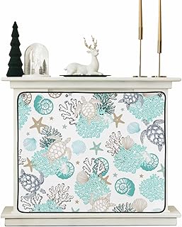 Coastal Coral Magnetic Fireplace Cover, Ocean Nautical Turtle Seashells Starfish Insulation Cover for Heat Loss Save Energy, Draft Stopper With Hooks Decorative for Brick Fireplace Living Room,36"X30"