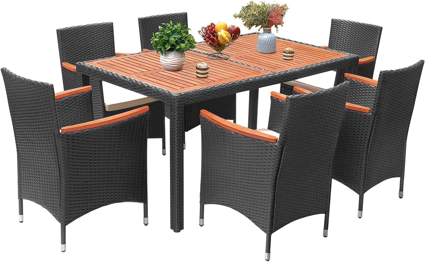 Flamaker 7 Piece Patio Dining Set Outdoor Acacia Wood Table