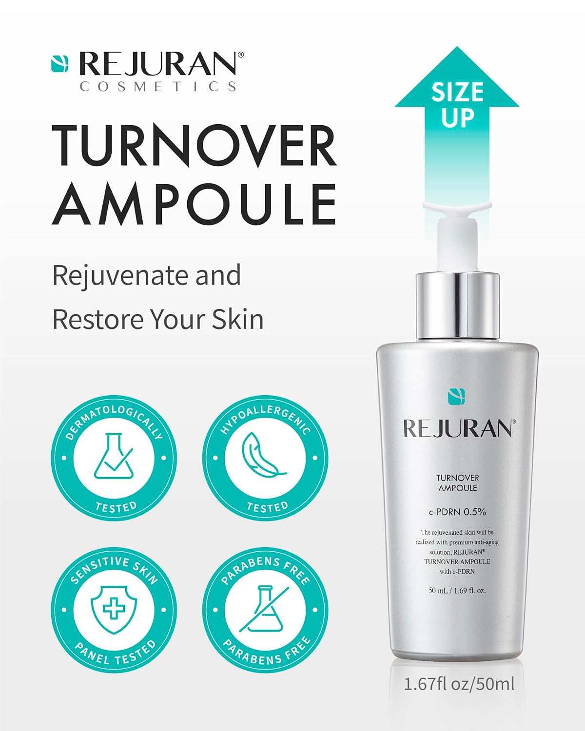 REJURAN® Turnover Ampoule, c-PDRN® [Larger Size] - Original Salmon DNA PDRN Face Serum for Rejuvenation, Firming, Hydration & Youthful Glow, Smooths Skin Texture. Korean Skincare (1.69 fl oz) - Image 2