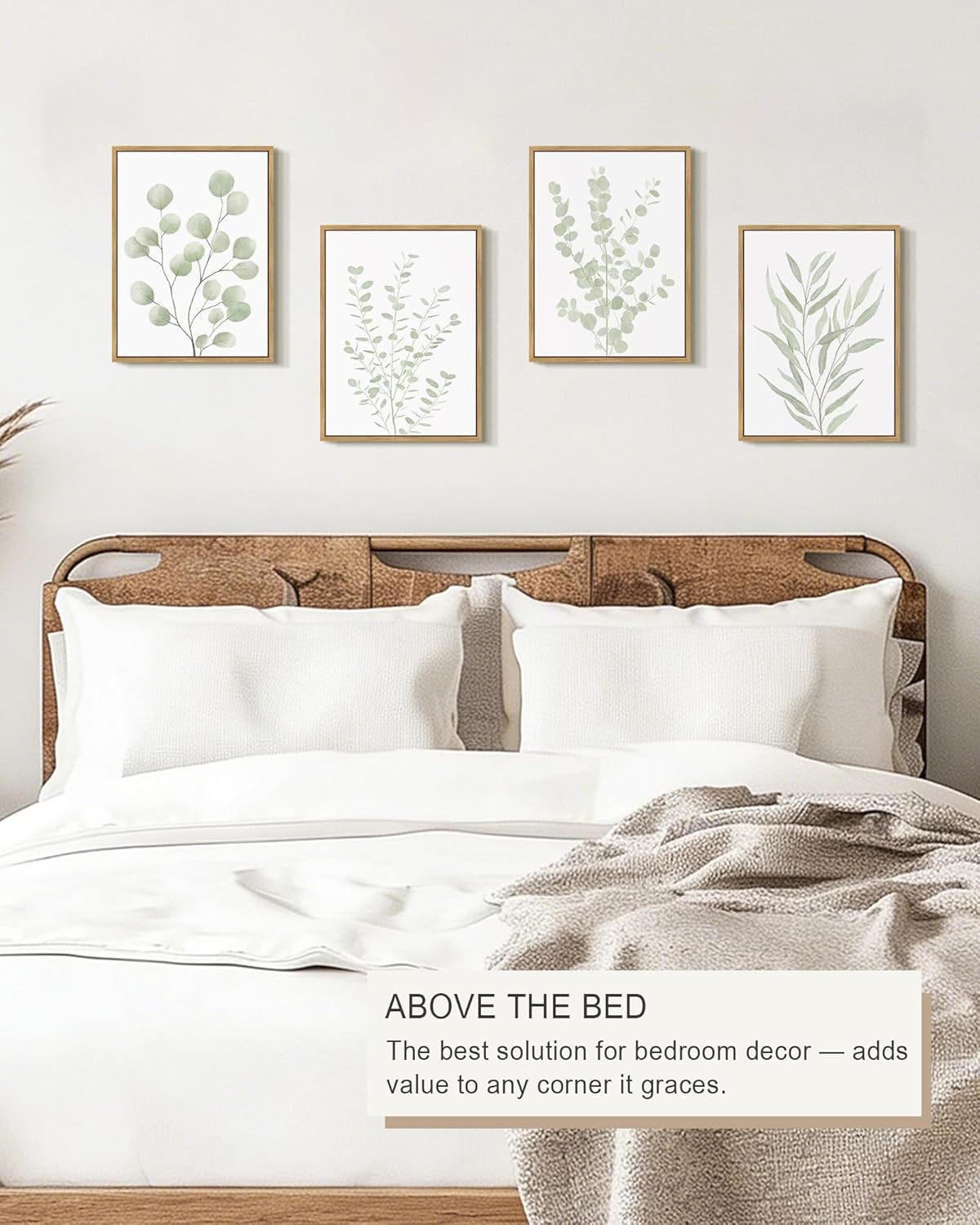 Drsoum Botanical Plant Framed Wall Art Boho Wall Decor for Bathroom Sage Green Eucalyptus Leaf Prints Minimalist Aesthetic Ready to Hang Set of 4, 11x14 in (Natural Framed)