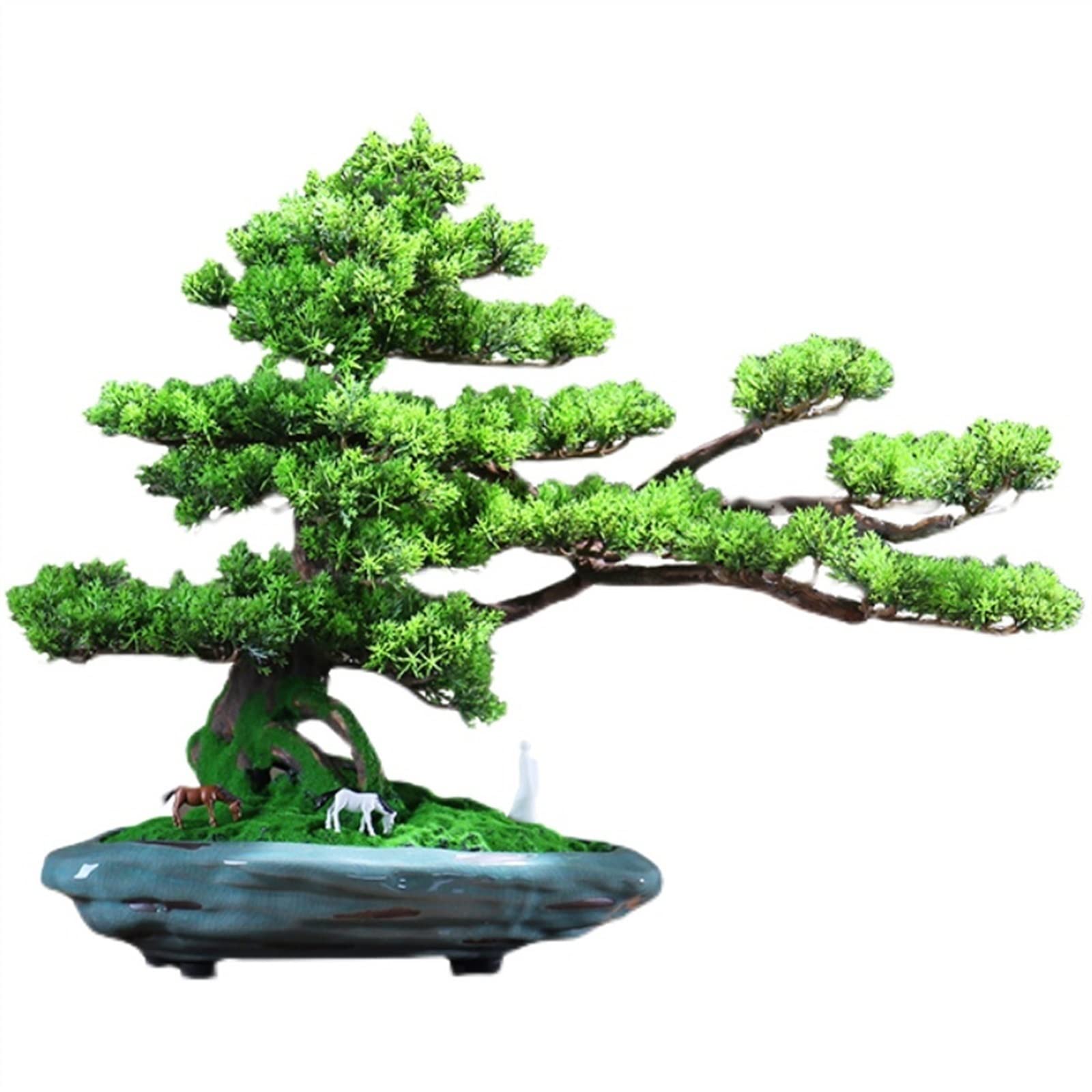 GLJTUO Fake Plants Artificial Plants Artificial Bonsai Juniper Tree Ceramic Potted Faux Pine Bonsai Simulation Zen Fake Plant Desktop Potted Decoration Simulation Bonsai Tree