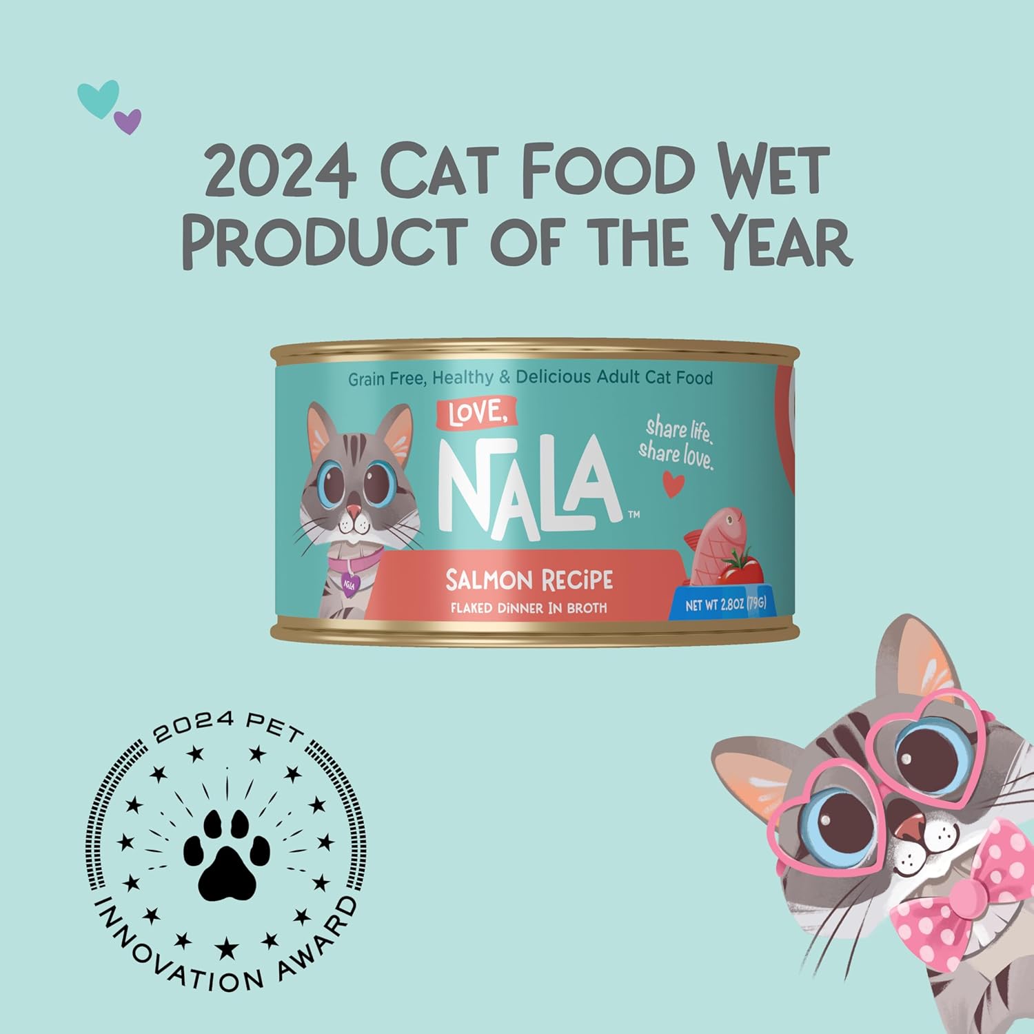LOVE, NALA - Salmon Flaked in Broth - 24 Pack, 4.8 lbs - Natural Adult Cat Wet Food Flaked -Grain Free, Non-GMO, Lean Protein, Added Minerals & Vitamins