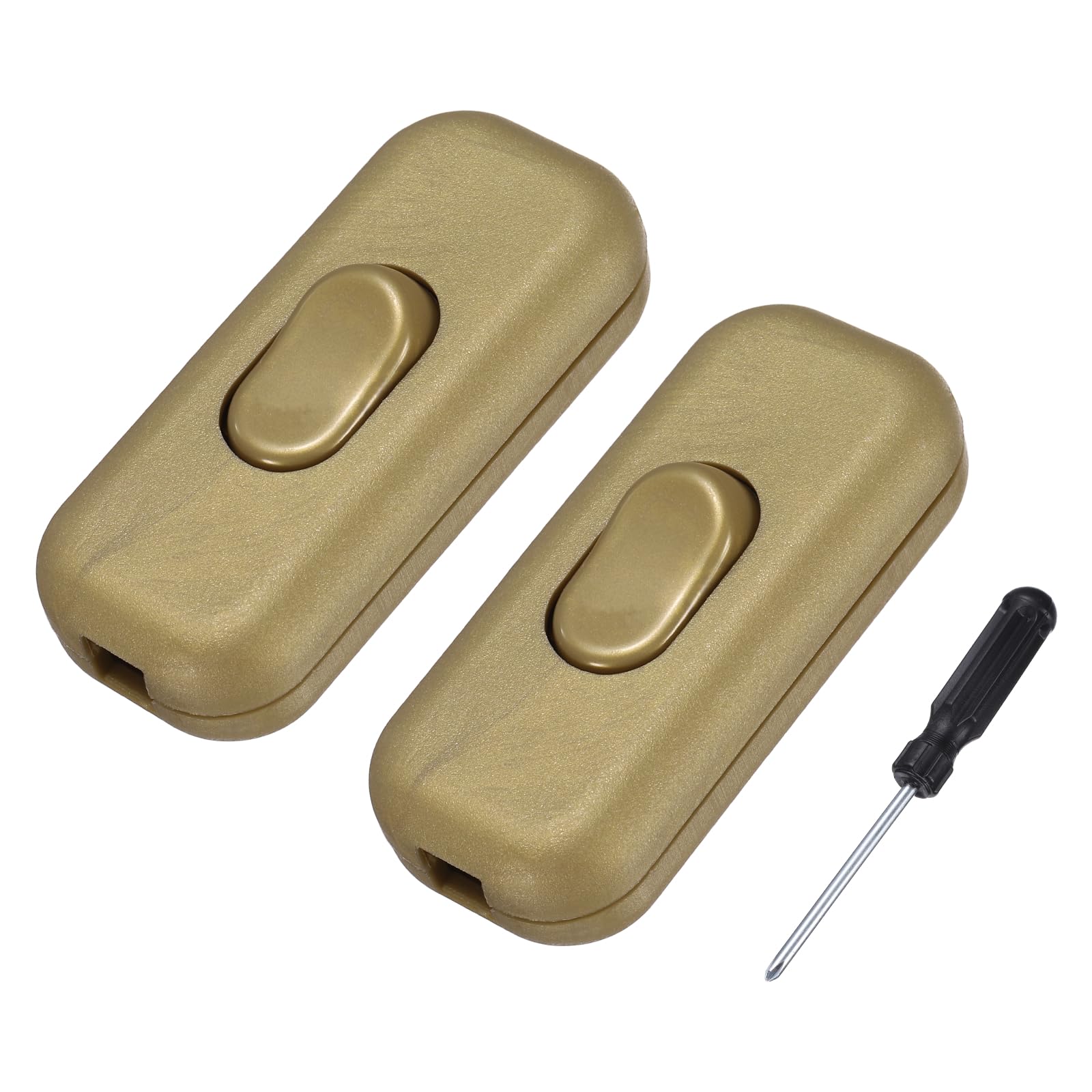 sourcing map 2 Pcs Inline Cord Switch, 250V 6A On Off Switch with Grounding Terminal and Screwdriver Replacement Repair Control Button ON OFF for Lamp Bed LED Lights, Gold