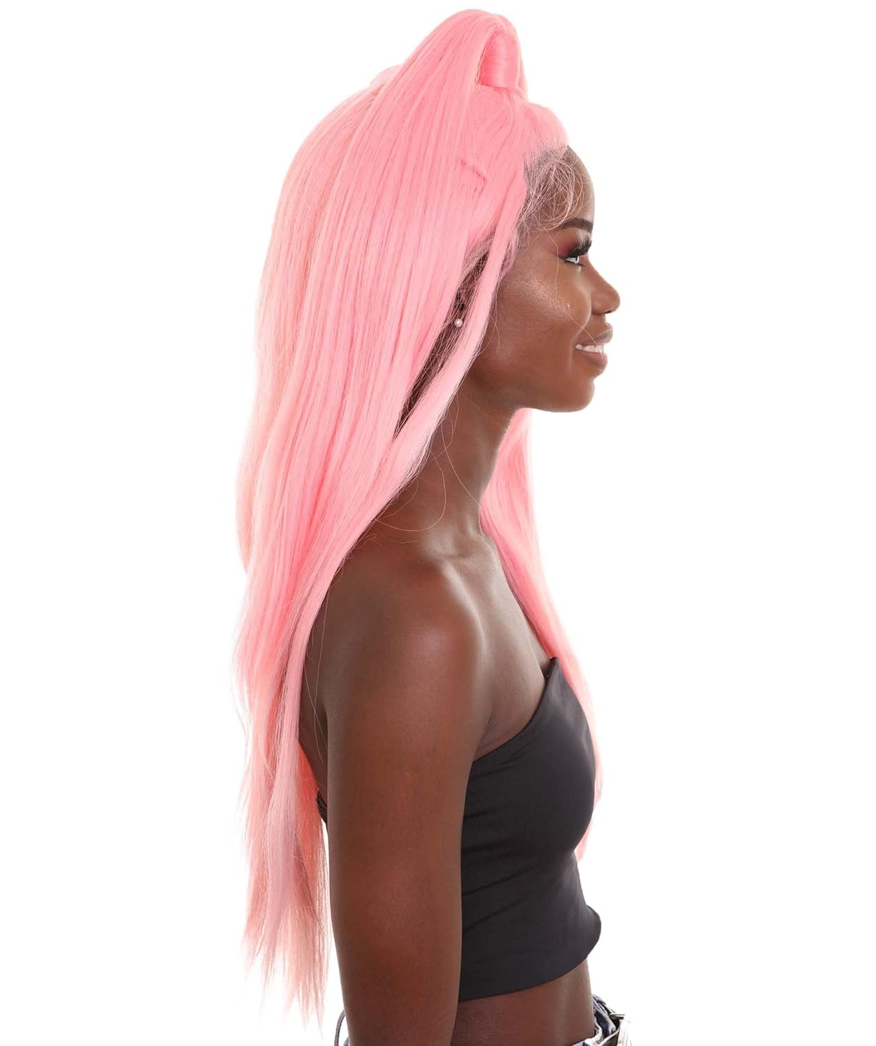 Adult Women's 30" In. Pop Dance Electronic Artist Inspired Wig - Long Length Pink Updo Pony Tail Hair - Lace Front Heat Resistant Fibers