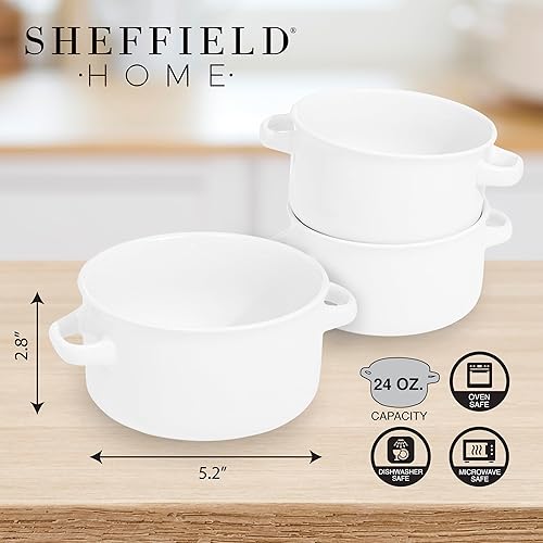 Miniatura 2 de SHEFFIELD HOME Juego de 6 cuencos de cerámica para sopa con asas, cuencos grandes de 24 onzas, aptos para lavavajillas, microondas y horno, ideales