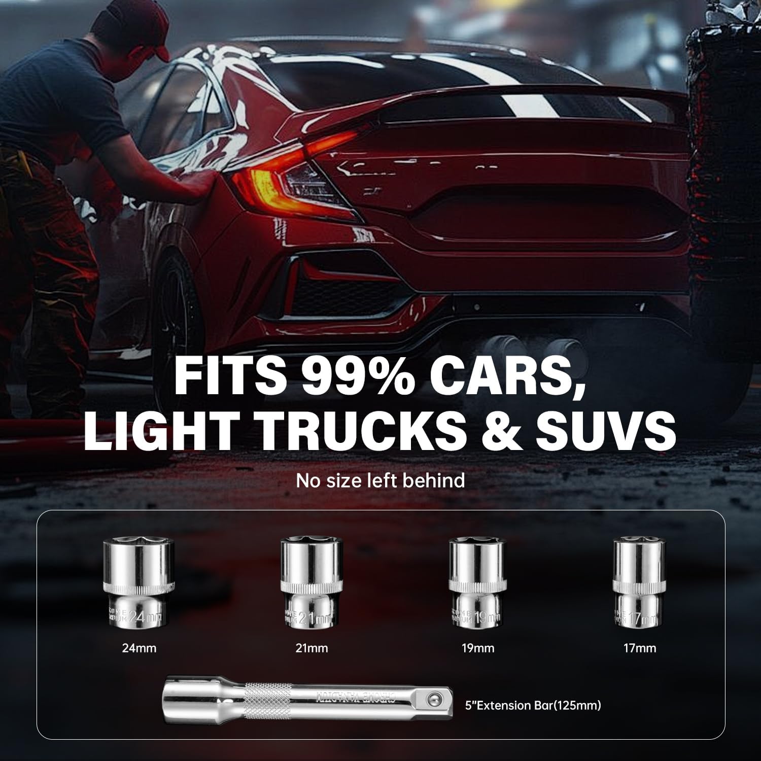 6-Piece 1-1/2" Drive Click Torque Wrench Set, 40-210Nm (±3% Accuracy), Master Torque Wrench Kit, Includes CR-V Sockets (17/19/21/24mm) & 5" Extension Bar, 72-Tooth Ratchet