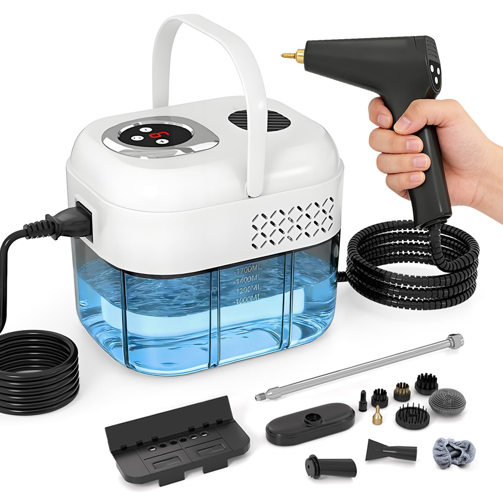 Limpiador a Vapor 2500W, Vaporeta de Mano Portátil 1700ml, Alta Temperatura para Ventanas, Cocina, Piso