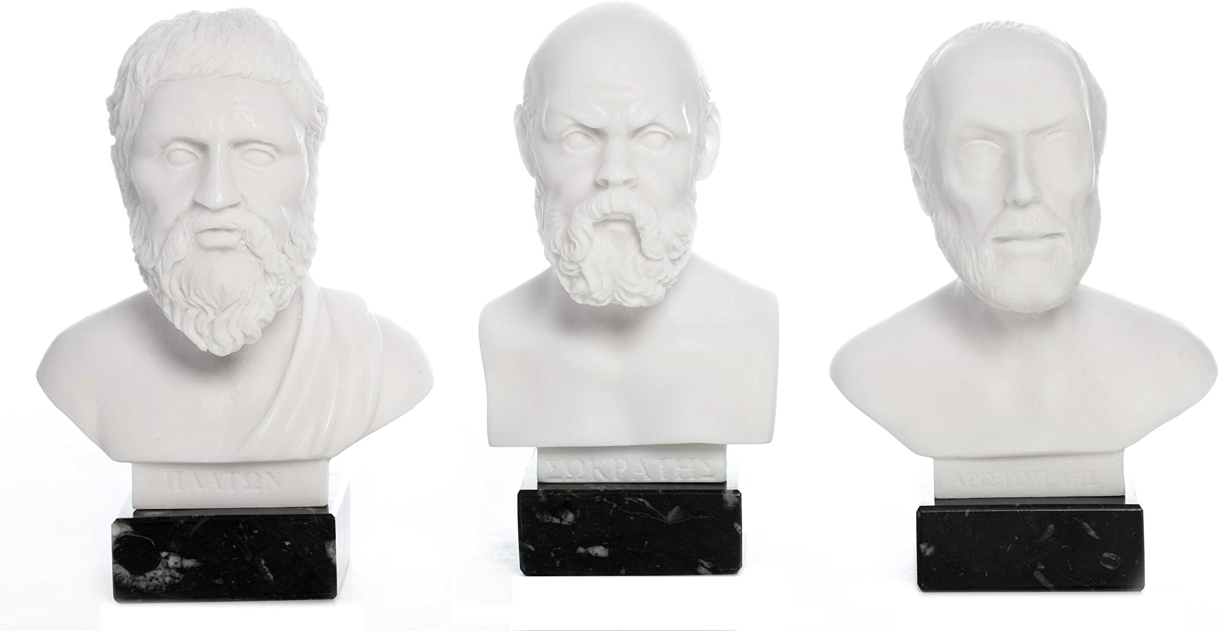 The Greek Philosophers Statues Set: Socrates, Plato and Aristotle Busts with Greek marble base