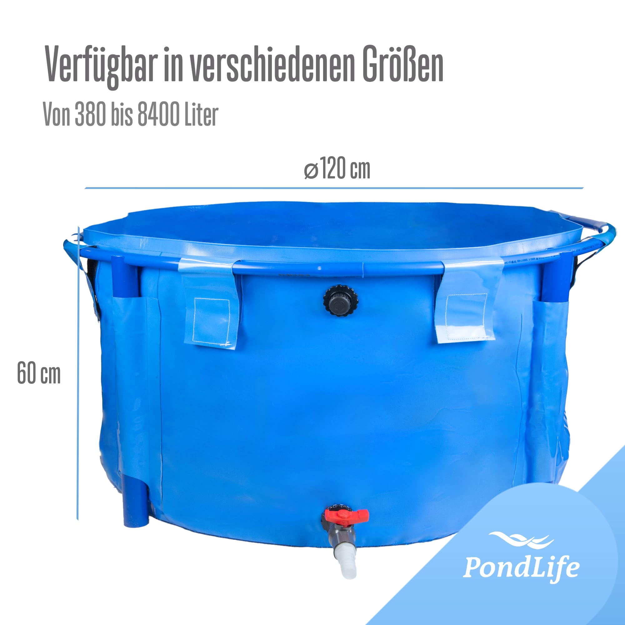 Pondlife Faltbecken für Koi und Teichfische, Ø 120cm x Höhe 60cm, 680 Liter, stabile PVC-Folie, UV-beständig