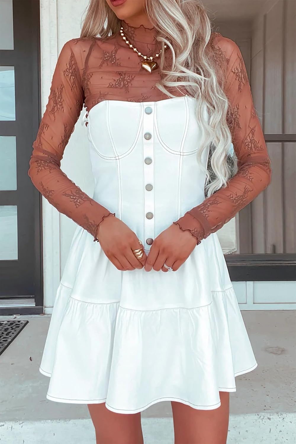 Lace Tops for Women Long Sleeve Mock Neck Mesh Top Sexy Sheer Shirts See Through Floral Blouses - Image 5