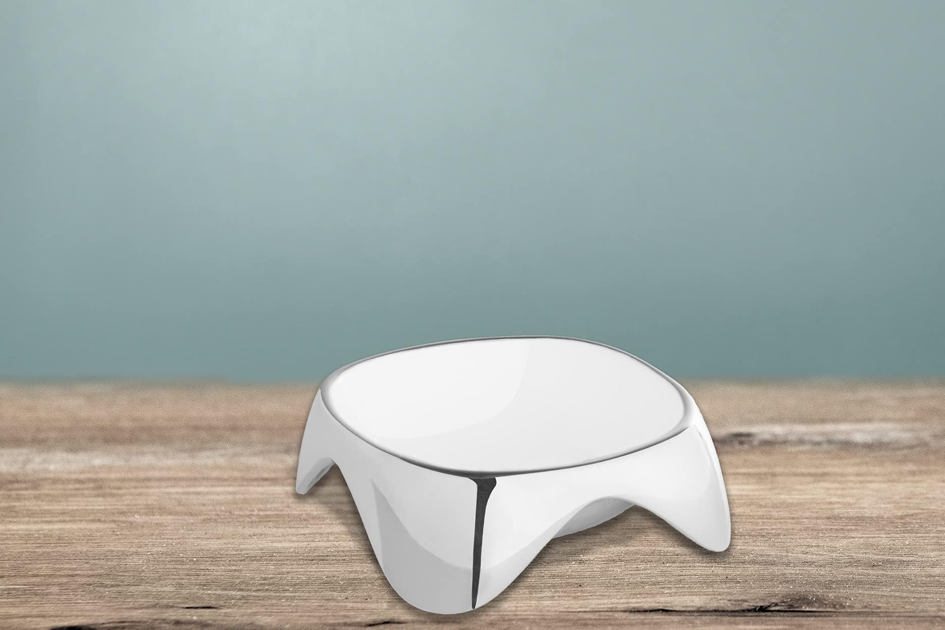 Nambe - Kolekcja dla zwierząt domowych, średnia, kwadratowa, emaliowana miska dla zwierząt domowych z antypoślizgowymi uchwytami, 15 x 6,3 cm, miska wykonana ze stopu Nambe