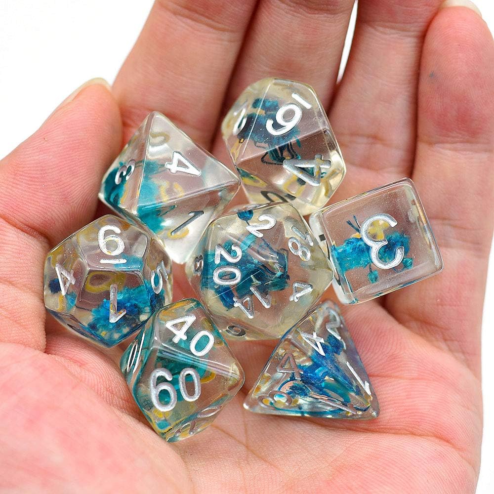 cusdie Blue Flowers Dice Sets Polyhedral DND Dice for Dungeons and Dragons Role-Playing Tabpletop Game