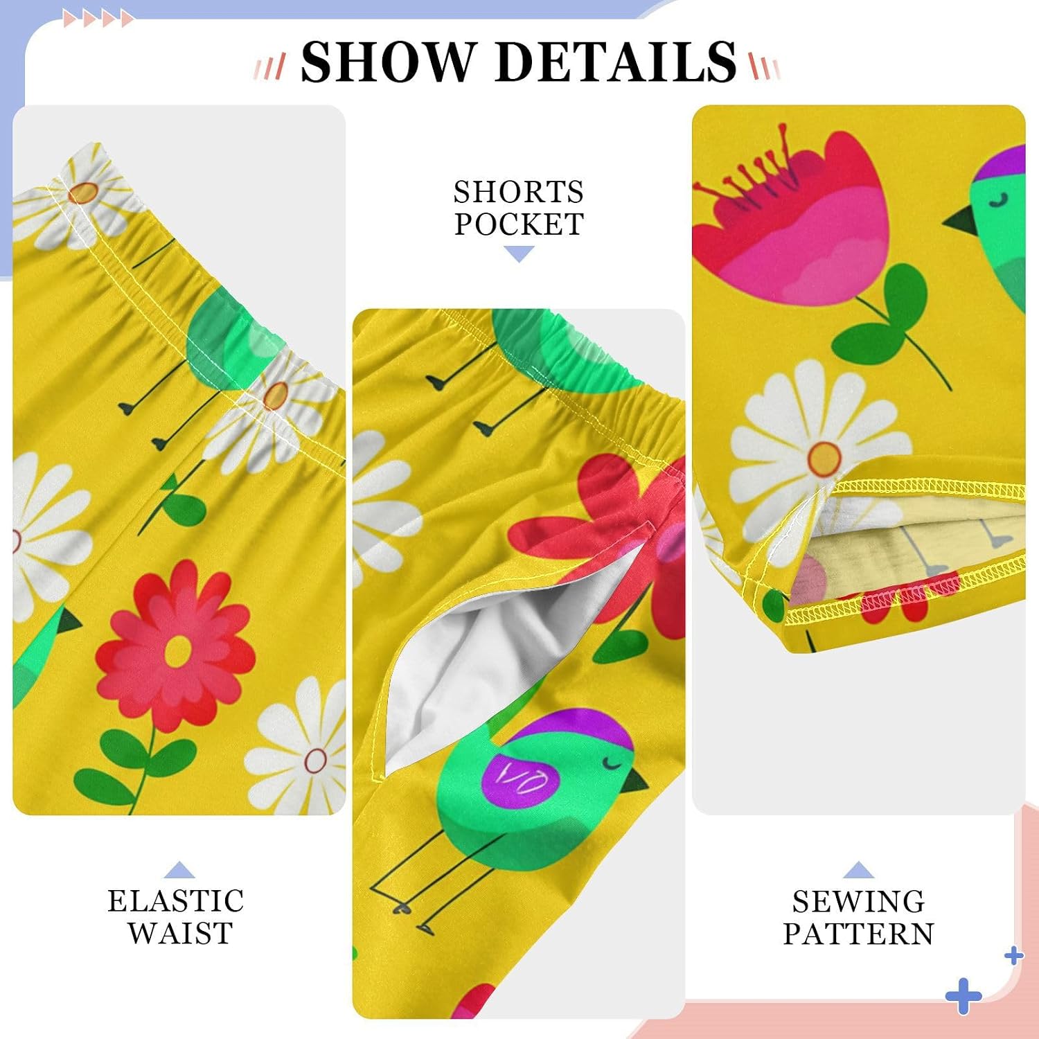 J JOYSAY Bird Flower Blossom Yellow Pajamas Pants Soft Long Pajama Bottoms Lounge Sleep Pants Size S-XL