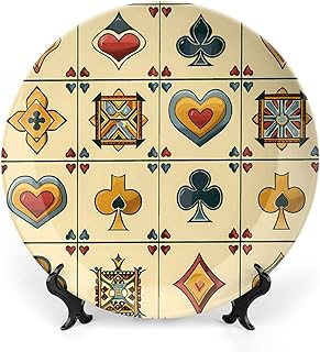 Playing Card Symbols Bone China Decorative Plate Ceramic Dinner Plates Art Crafts with Display Stand