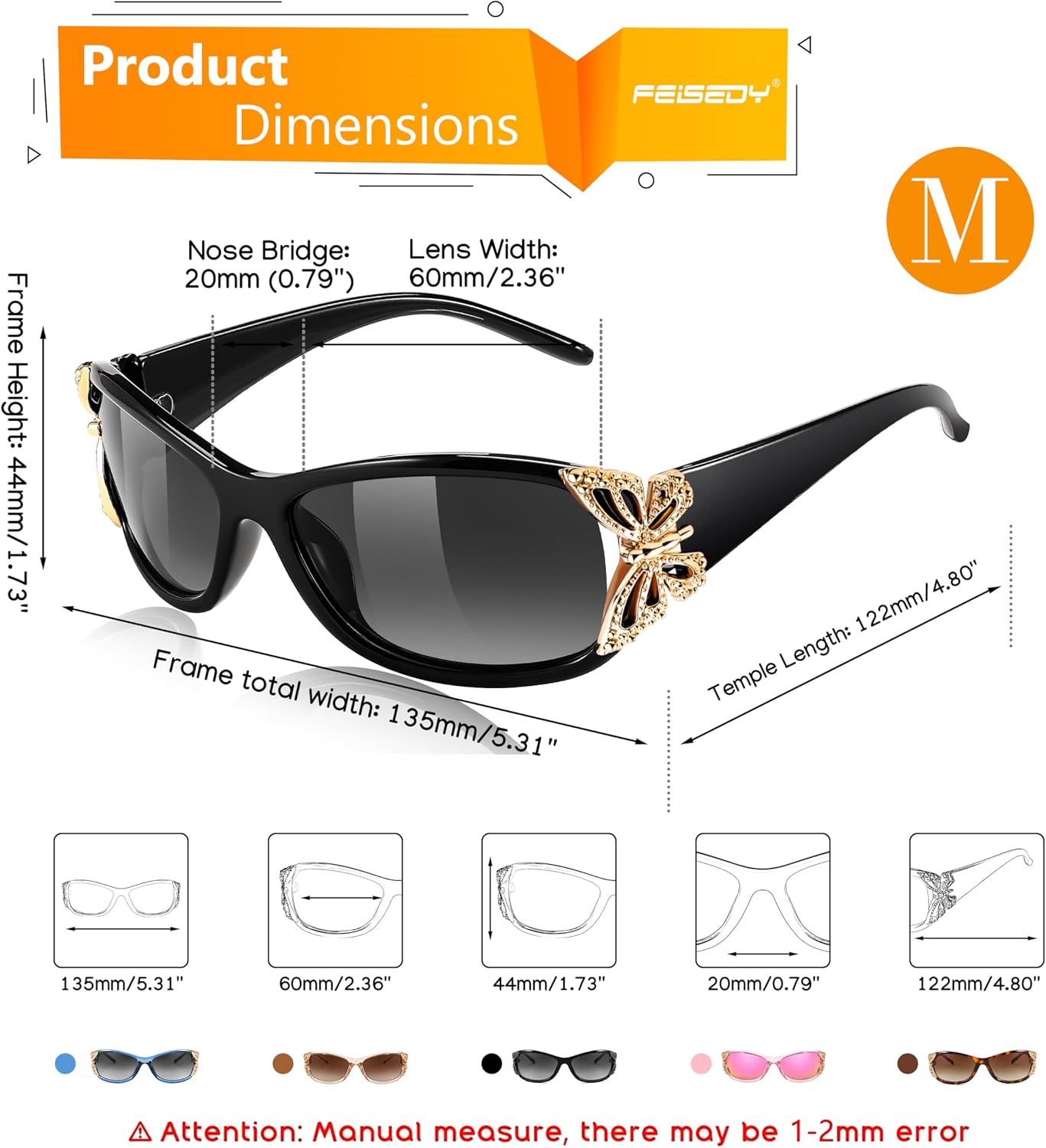 FEISEDY Trendy Polarized Y2K Sunglasses Wrap Around Butterfly Design Fashion Sunnies UV400 Protection B0078