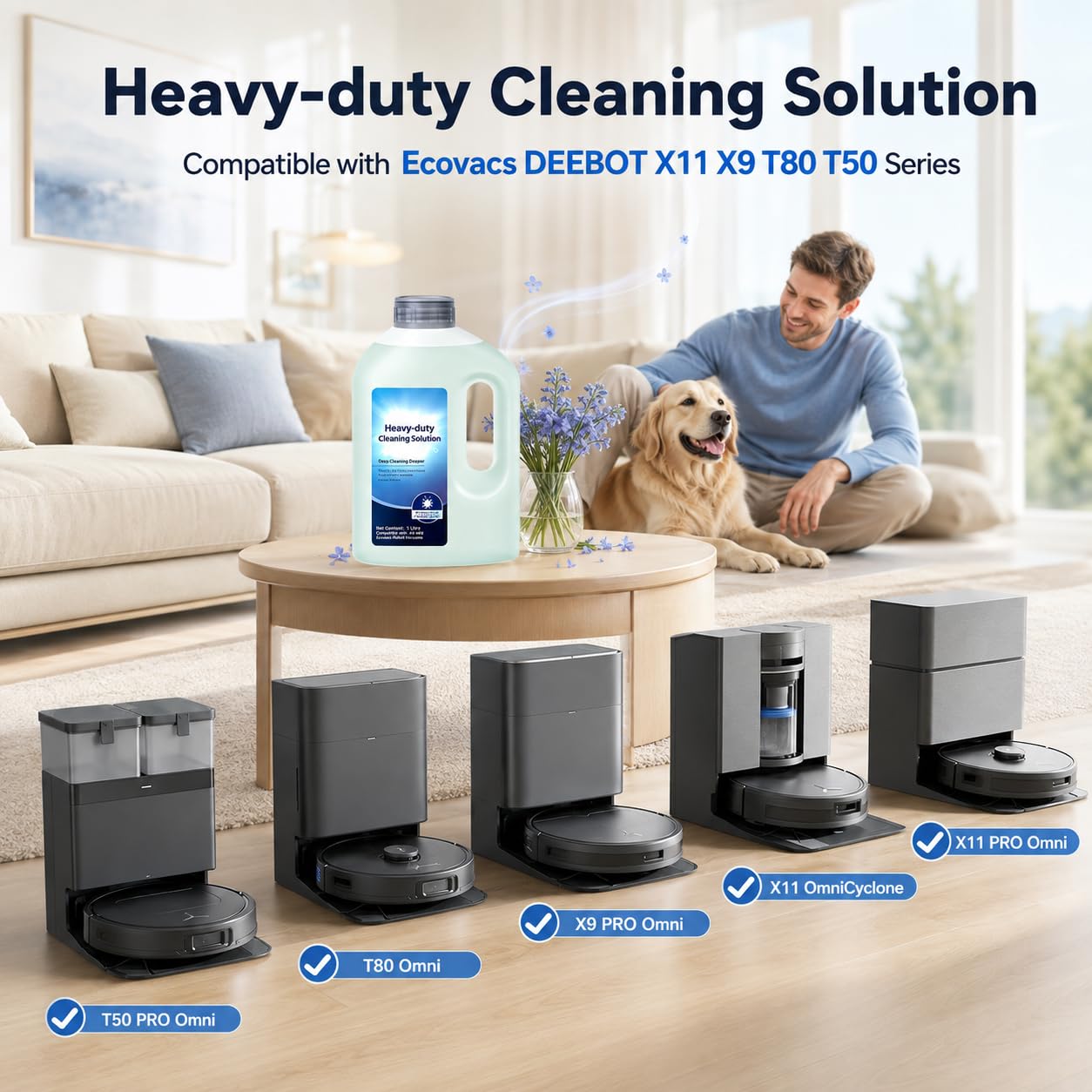 Confezione da 2 soluzioni per la pulizia dei pavimenti pesanti, detergente per pavimenti a bassa schiuma compatibile con DEEBOT T30 Pro Omni, T30S, T50, X1, X5, X8, X11, N20 tutte le serie