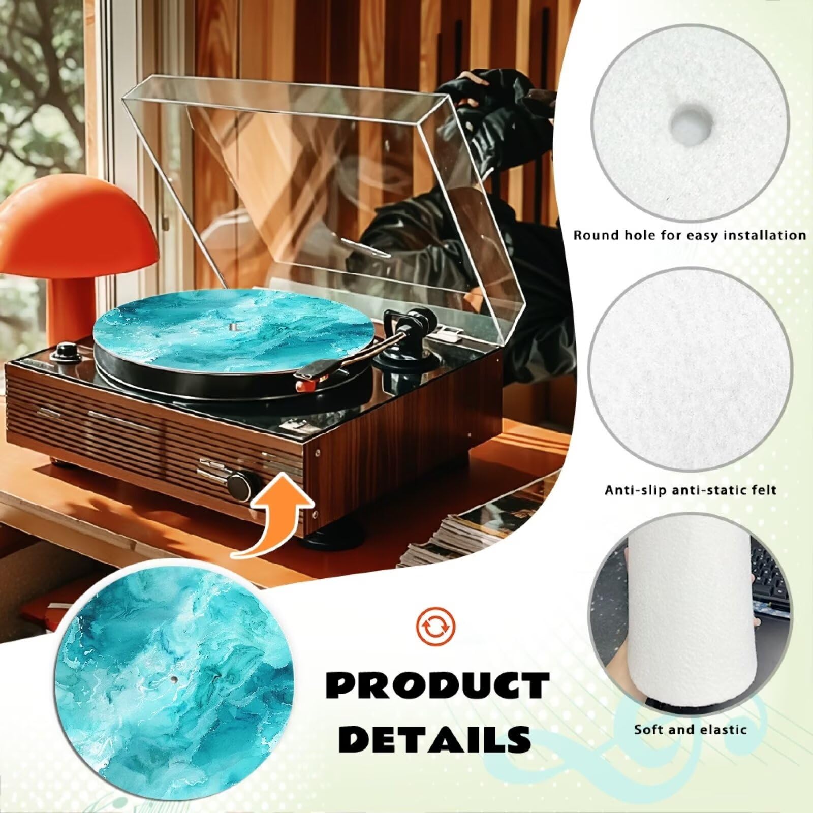 Alfombrillas de mármol antiestáticas para tocadiscos, reduce el ruido, polvo, tocadiscos, alfombrilla de goma para tocadiscos de vinilo vintage de 12 pulgadas