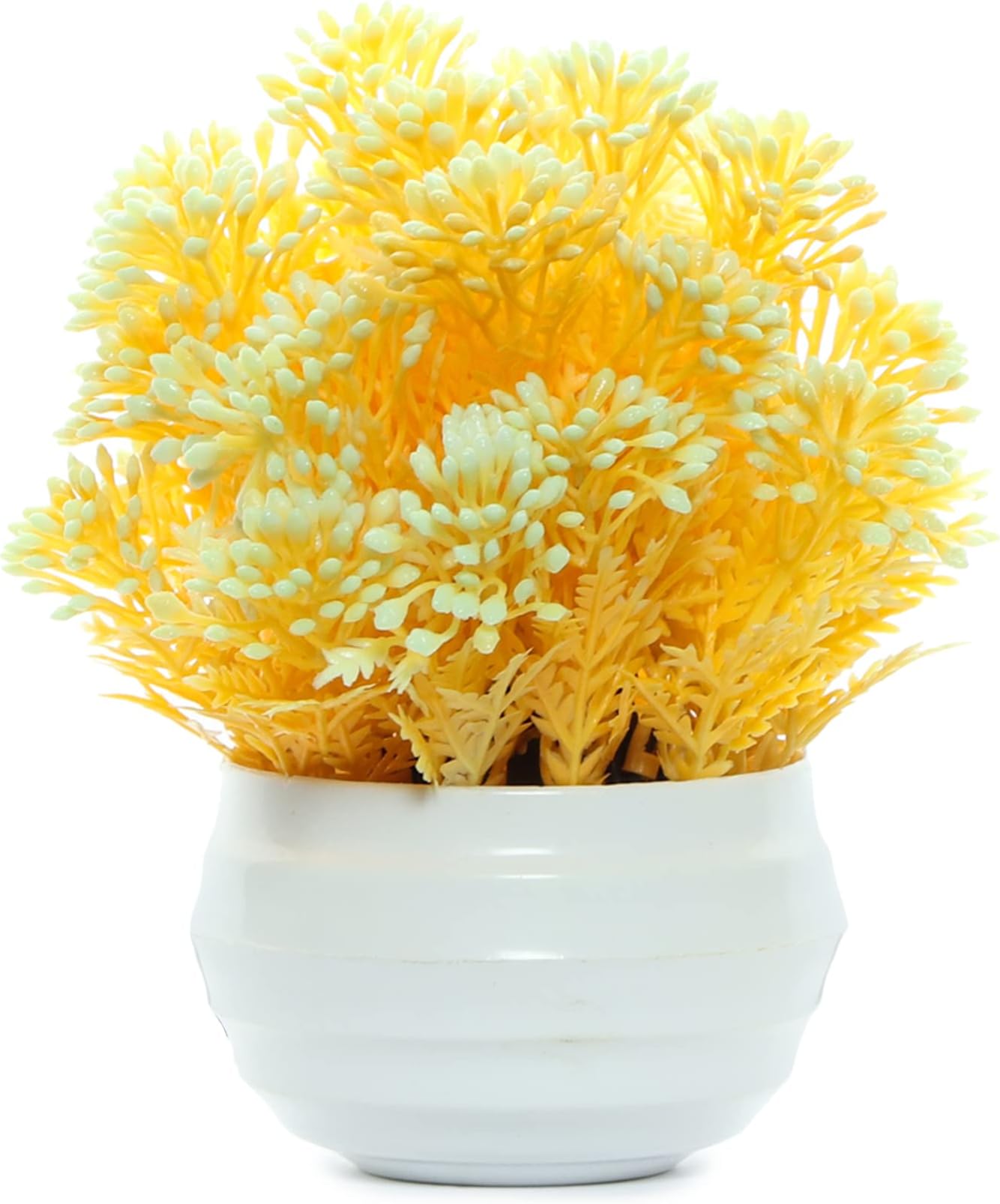 Decorat-In Artificial Bushy Shrub Topiary Plant with White Pot for Home & Office Table Decoration Round Shape Artificial Mini Plant with Pot for Home D?cor (Size - 16 x 13 cm, Color - Yellow)