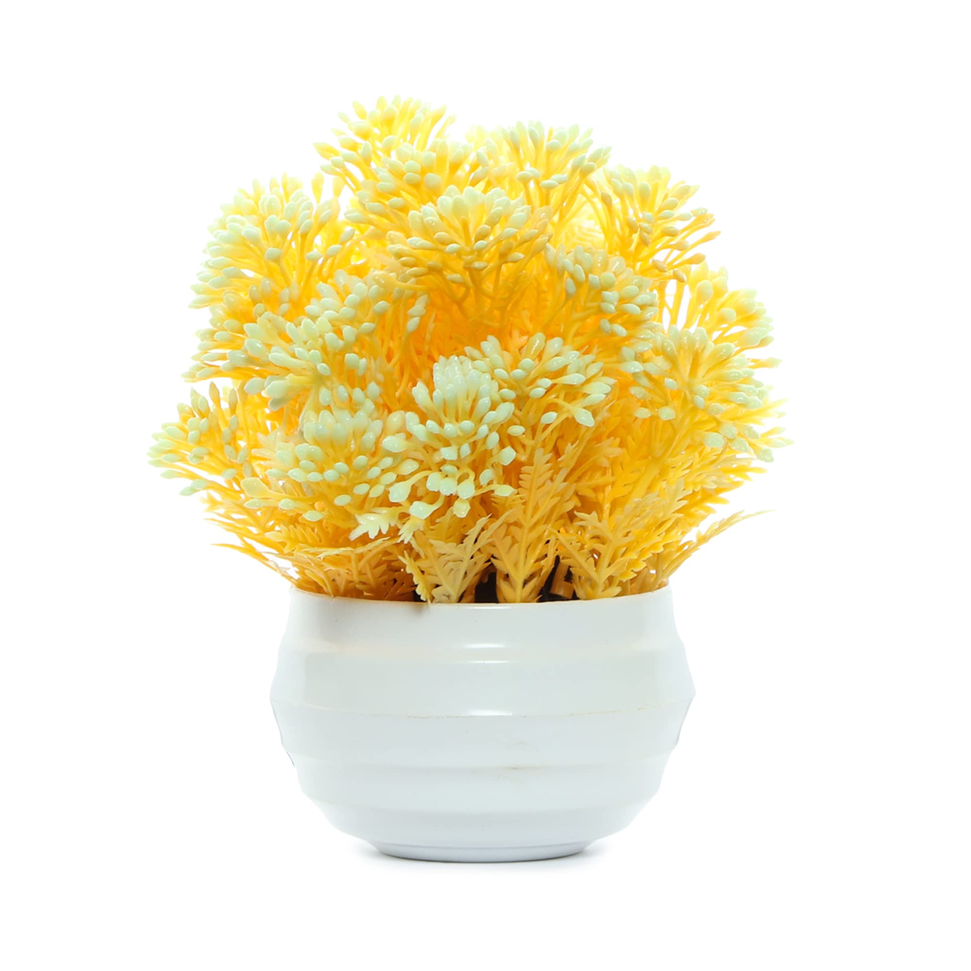 Decorat-In Artificial Bushy Shrub Topiary Plant with White Pot for Home & Office Table Decoration Round Shape Artificial Mini Plant with Pot for Home D?cor (Size - 16 x 13 cm, Color - Yellow)