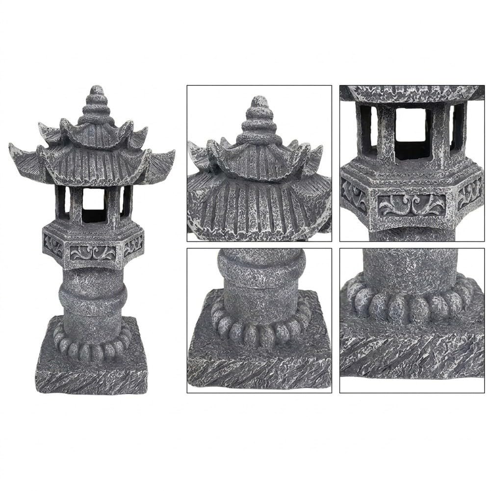 FUBESK Luz solar de pagoda para exteriores, estatua de jardín zen de resina con aspecto de piedra, Ip44 W