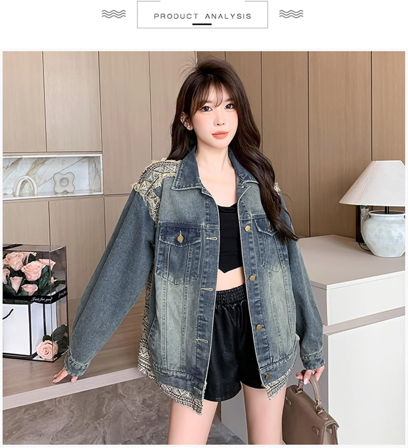 [ＡＬＷＥＩＮＤ] レディース デニム ジャケット ゆったり gジャン コート 韓国 ジャンパー ダメージ加工 デニム コート 長袖