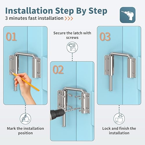 Miniatura 6 de Cerradura de bucle de puerta corredera mejorada, cerradura multiángulo en forma de U de 2.38 pulgadas para puerta corrediza de granero de 90180