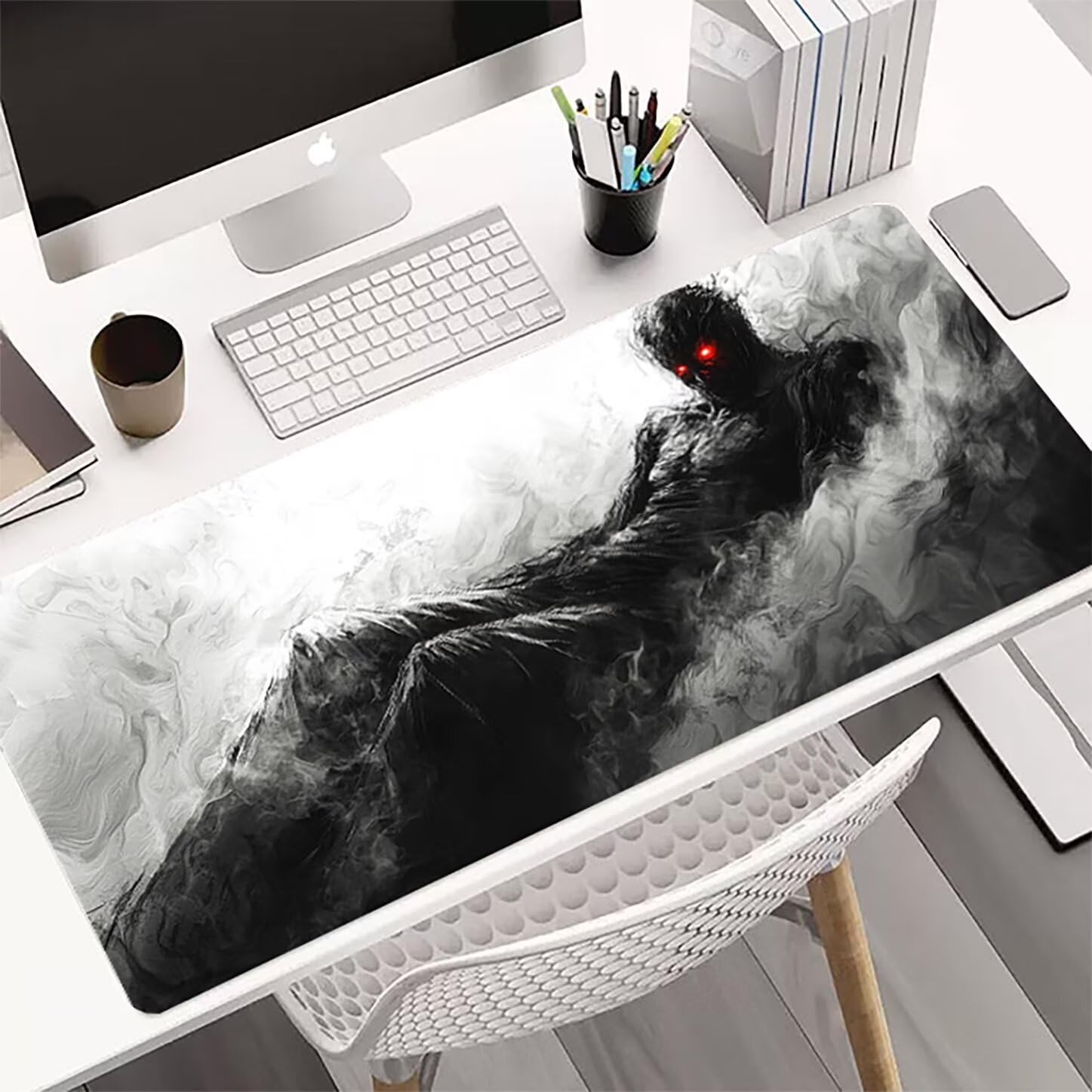 Lpfieonn Abstrakt Großes Schreibtischunterlage, XXL Schreibtischunterlagen, Schwarz XXL Wasserdicht Gaming Mousepad mit Vernähter Rand und Rutschfeste Gummibasis, für Hause/Büro 120x60cm PF-3573