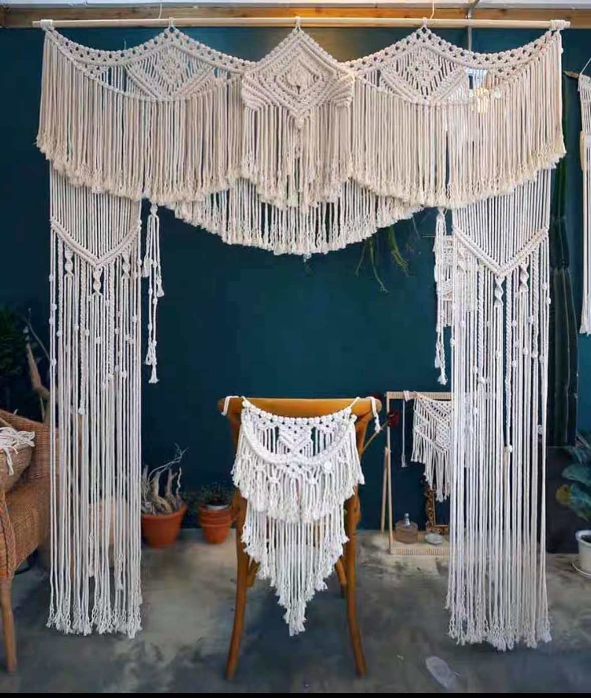 kiido Large Macrame Wedding Backdrop for Arbor/Arch Bohemian Wall Hanging Decor Boho Doorway/Window Curtains Room Divider Home Geometric Art Decor Beautiful Room Decoration-Crown 63" W x 78" L