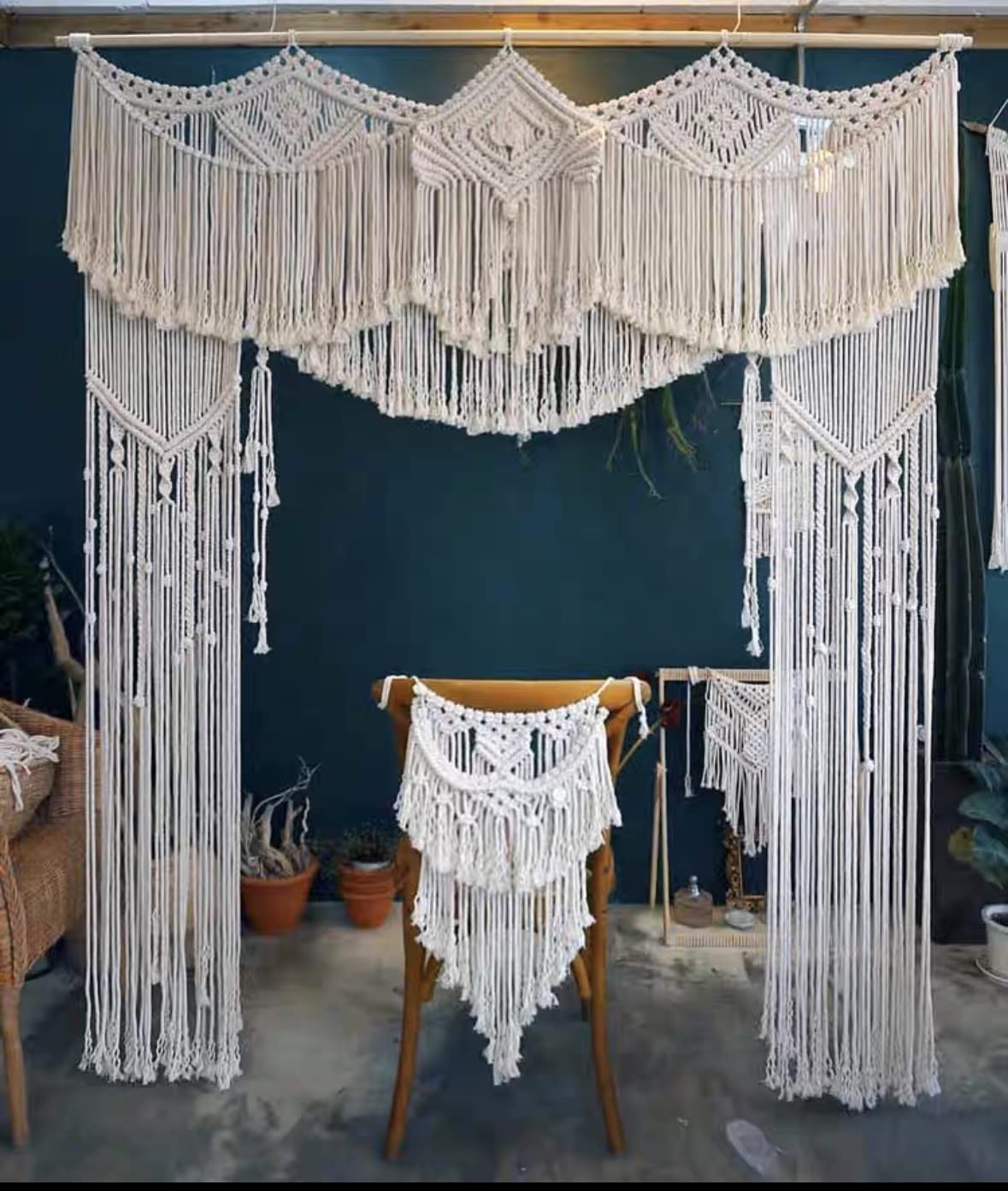 Telón de fondo de boda de macramé grande para cenador/arco, decoración bohemia para colgar en la pared, cortinas bohemias de puerta/ventana, divisor de habitación, decoración de arte geométrico 3