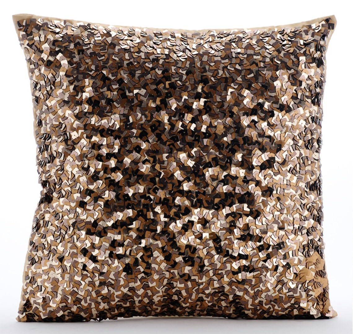 The HomeCentric Gold Cushions Cover Metallic Sequins Sparkly Glitter Cushions Cover Cushion Cover Pack of 2, 45x45 cm (18"x18"), Silk Cushions Cover Solid Modern Cushion Cover - Shocker Gold โ image 1