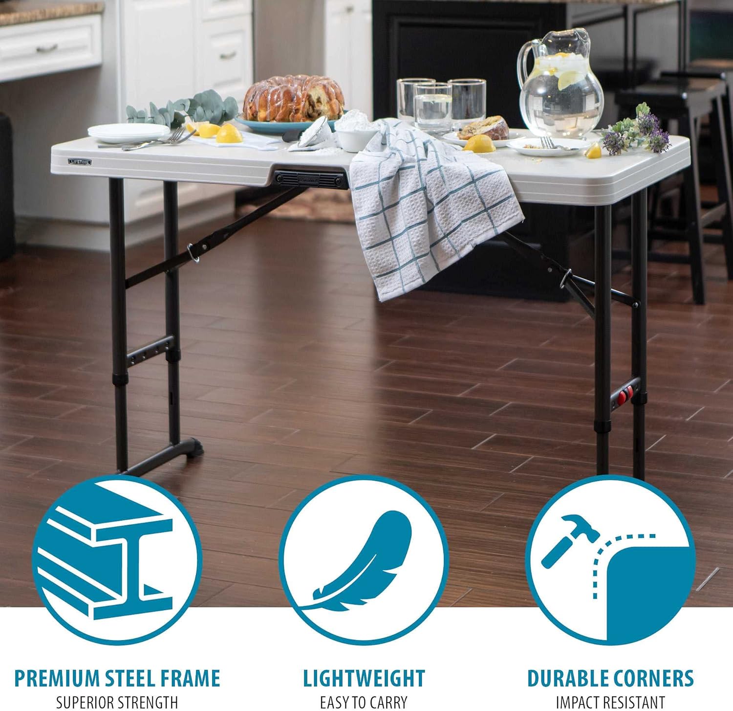 Lifetime 80387 4-Foot Commercial Adjustable Folding Table, Almond : Home & Kitchen