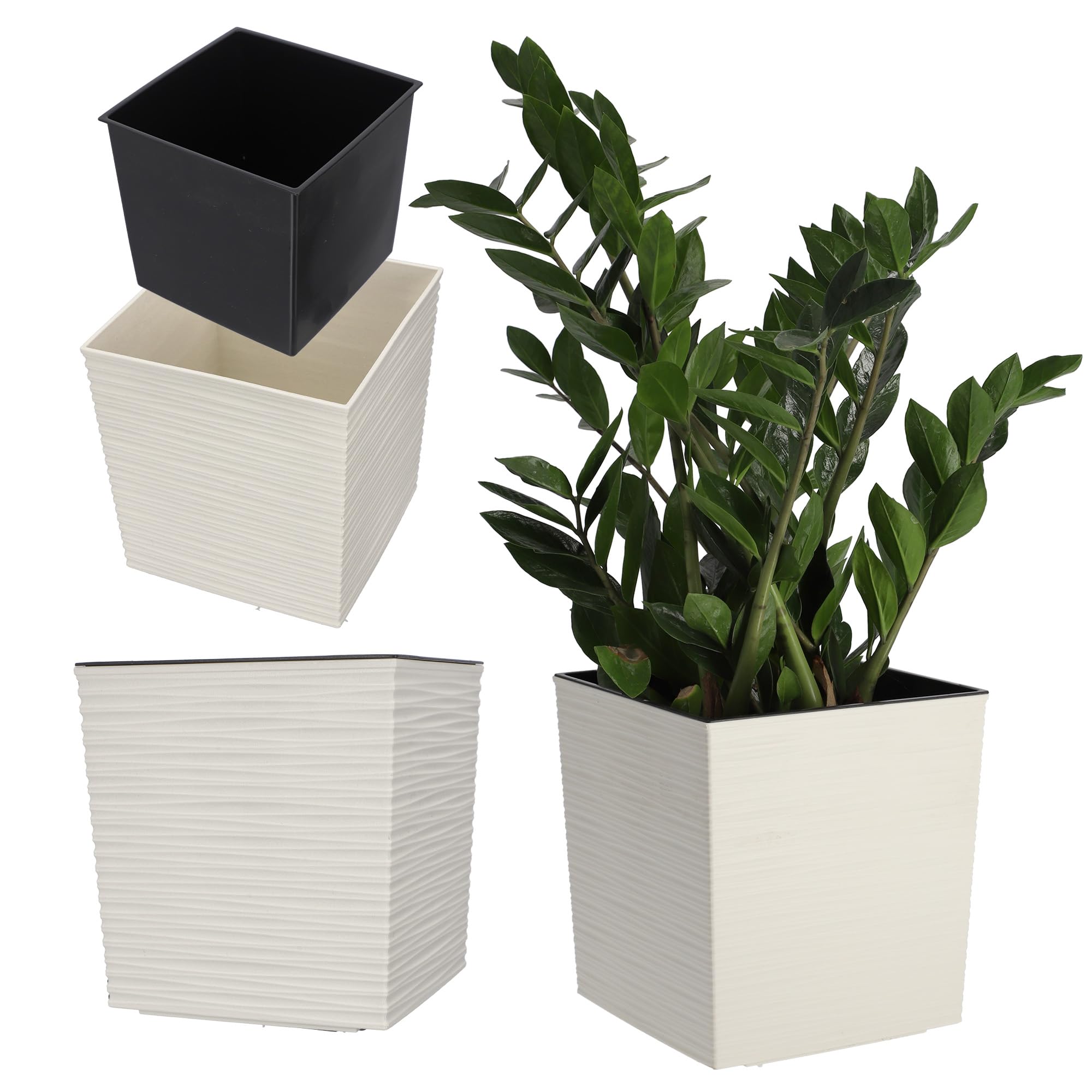KADAX Bloempot van kunststof, weerbestendige tuinpot voor balkon, terras, binnen, lichte pot met inleg, plantenpot, bloemkübel (Beton Zwart, hoogte