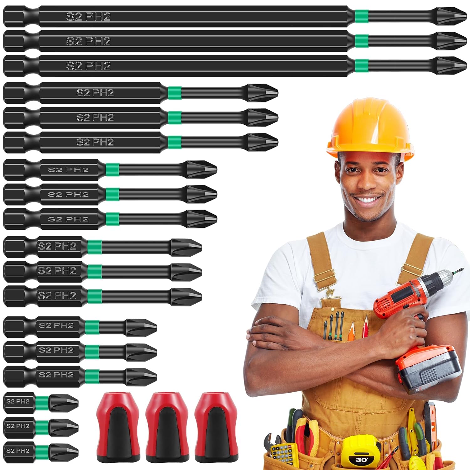 18Pcs Magnetic Cross Head Drill Bit S2 Steel 1/4inch Hex Shank Cross Impact Bit Set High Hardness and Anti-Slip Screwdriver Bit with Bit Magnetizer 25-150mm for Screwdriver Electric Drill