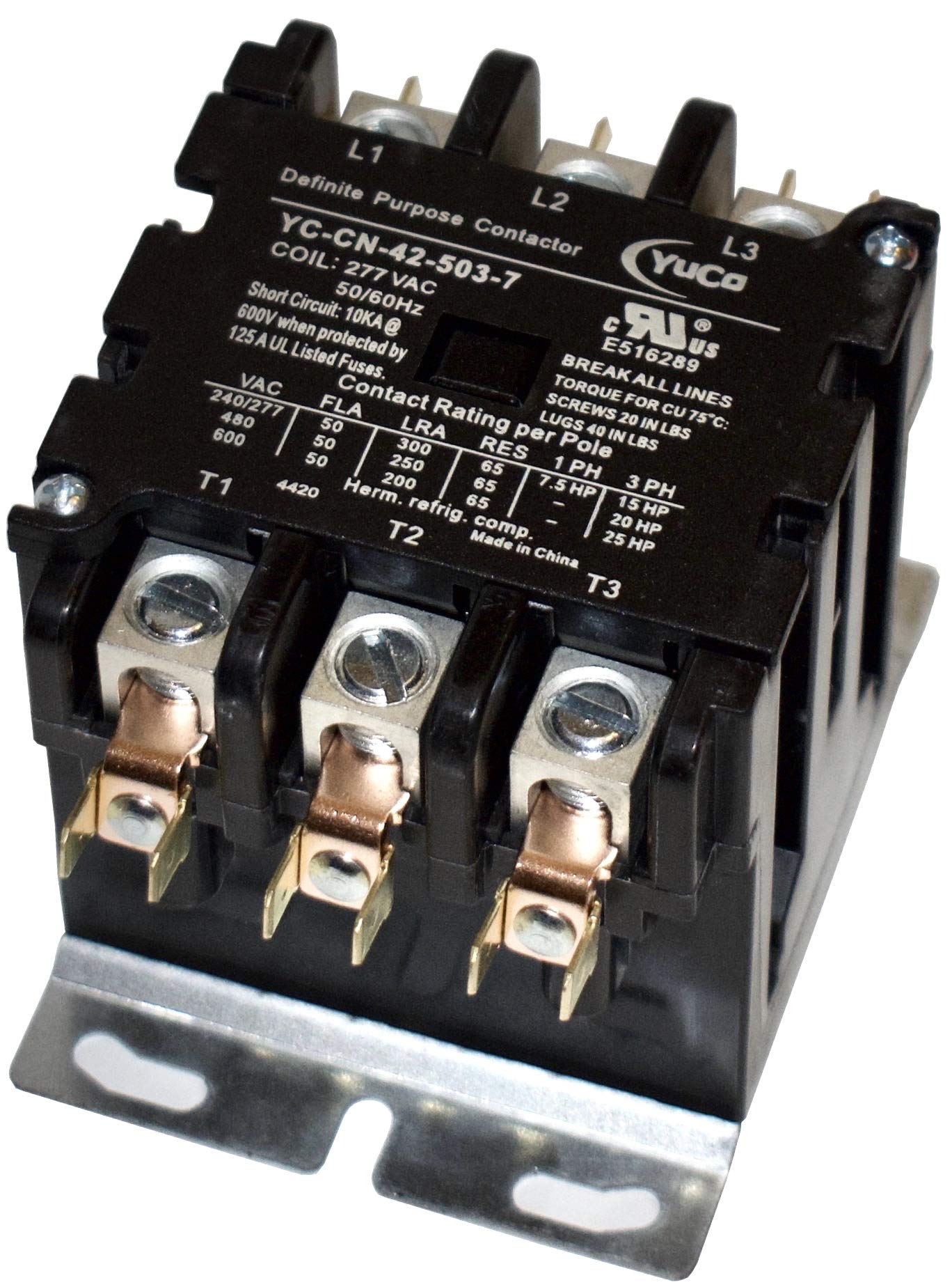 Yuco YC-CN-42-503-7 3-Pole 50-Amp Definite Purpose Contactor 277V Coil fits Siemens Furnas 42DF35AL