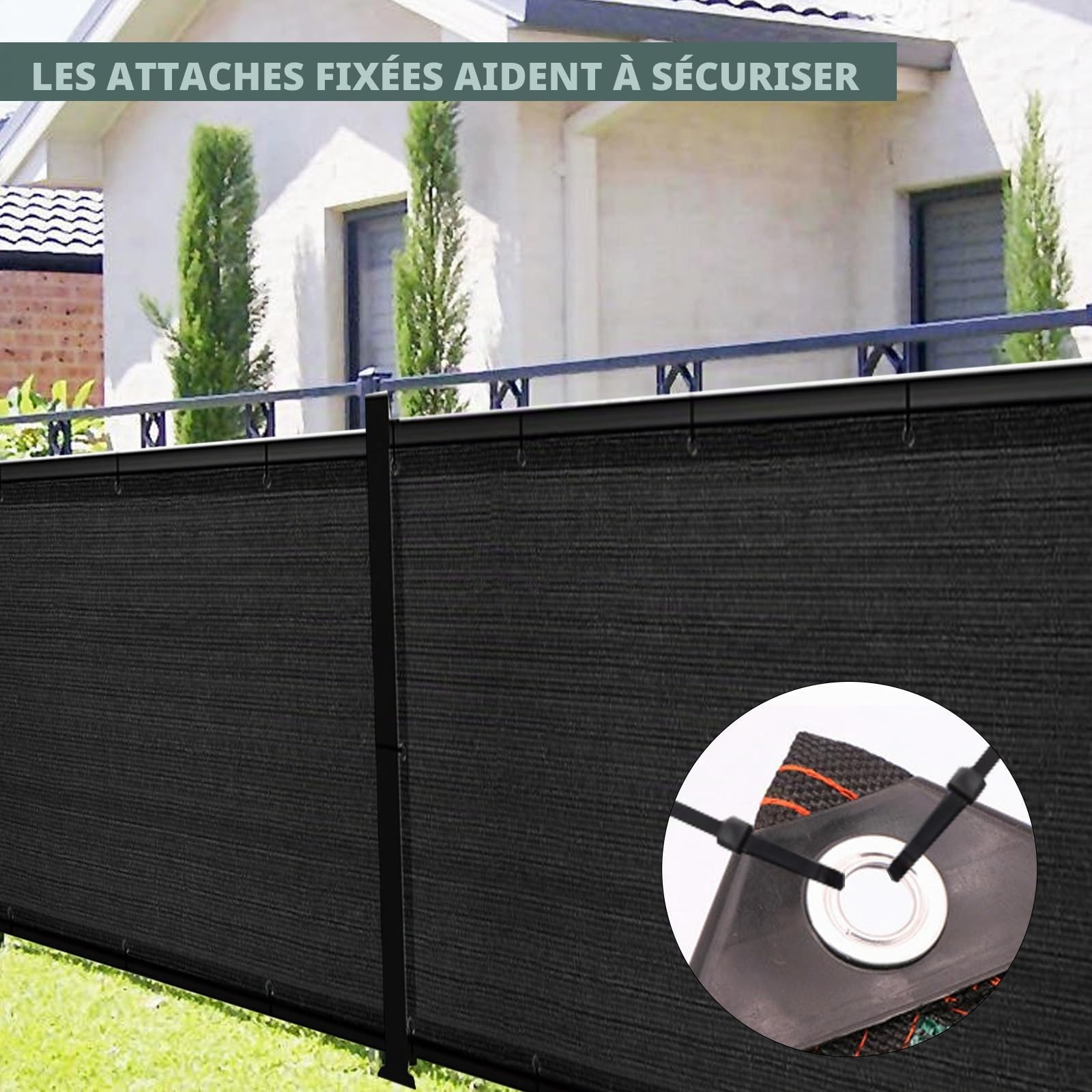 Brise-vue de jardin - 2 x 10 m - En polyéthylène haute densité - Résistant aux UV et à la déchirure - Avec câble et ficelle - 2 x 10 m - Noir