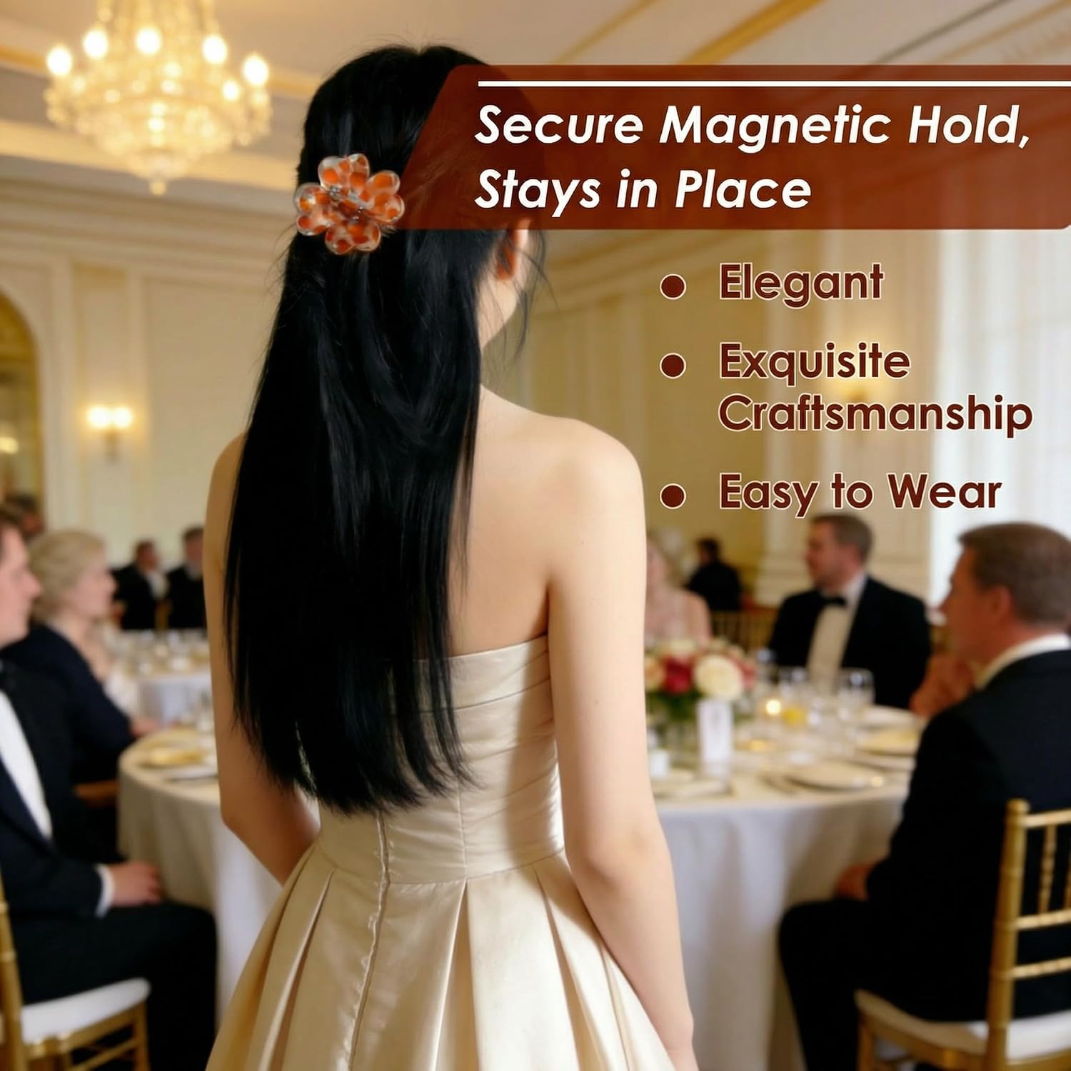 Flat Magnetic Hair Clips for Women, 6 Pack No Slip Magnetic Hair Clip with Anti-Slip Grooves, Durable Barrettes for Thick Thin Curly Straight Hair, Seamless No-Crease Styling Accessories for Driving