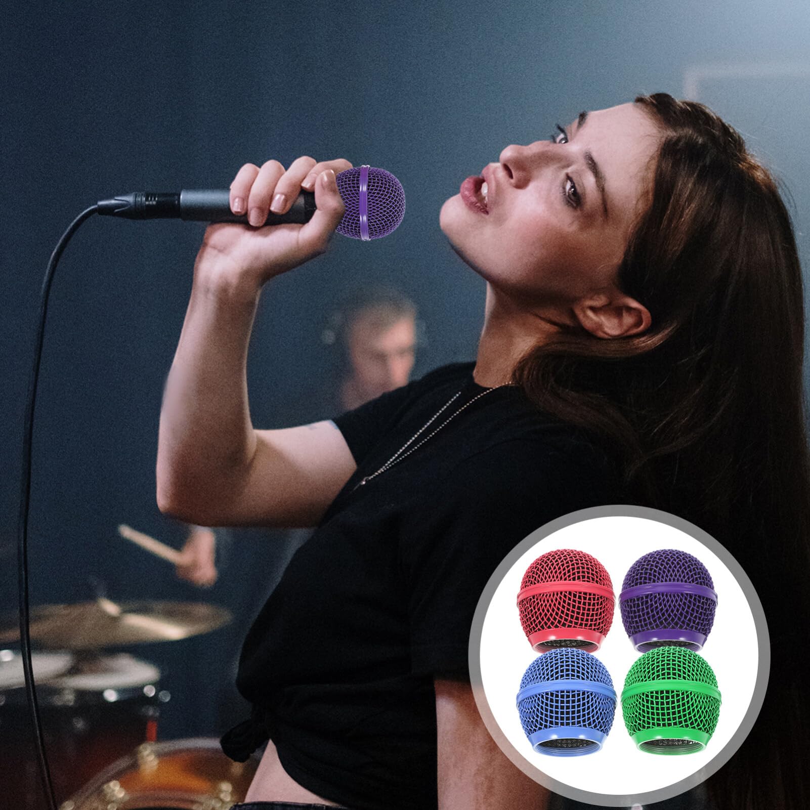 Alasum 4pcs Steel Mesh Microphone Grill Head Microphone Grille Replacement Head for DIY Parts Accessory Mic Grille Replacement with Rubber Ring for Grill Head Parts Accessory, 2S32S20ANCIET115A