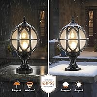 Vista 3 de Lámpara de poste para exteriores, base E26 de 60 W máx. Luces de columna con carcasa de aluminio negro más vidrio ámbar IP55 impermeable linterna